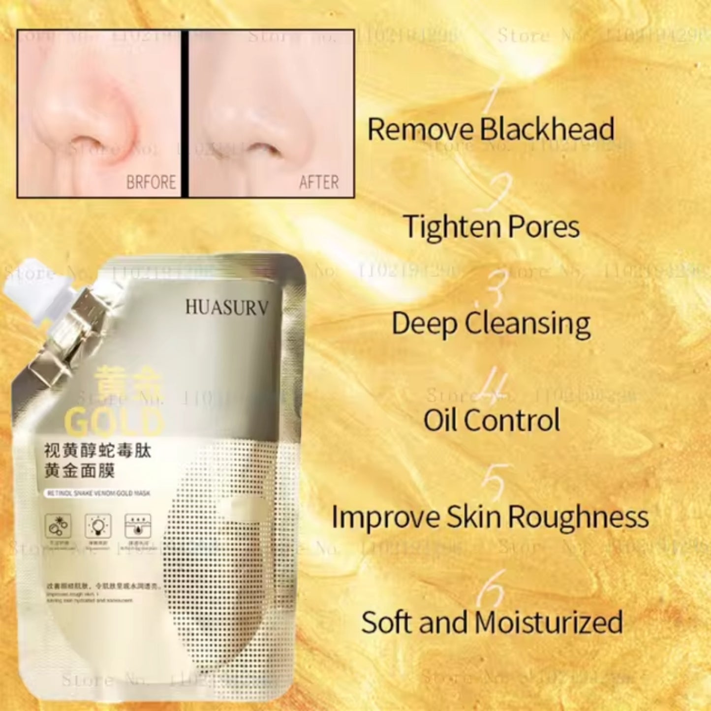 Retinol Snake Venom Peptide Gold Mask | Anti-Aging Moisturizing Brightening Skincare Cream 100g