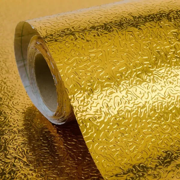 Golden Foil Kitchen Wallpaper Sticker (60*200 cm) | Peel & Stick Aluminum Foil Wallpaper | Self-Adhesive, Oil-Proof, and Waterproof for Kitchen Decor