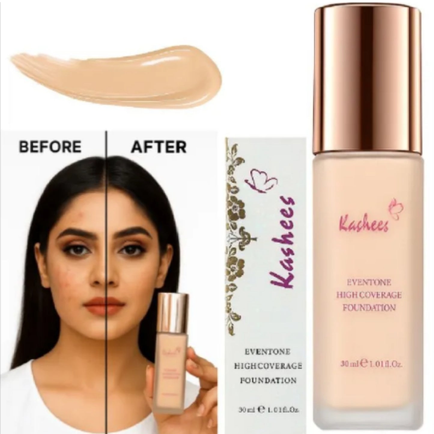 Kashees Eventone Liquid Foundation | High Coverage Long Lasting Radiant Makeup Base 20 ml